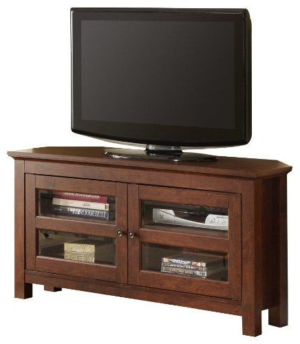 Famous Walker Edison 44 Inch Corner Wood Tv Stand Console With Regard To Exhibit Corner Tv Stands (View 7 of 10)