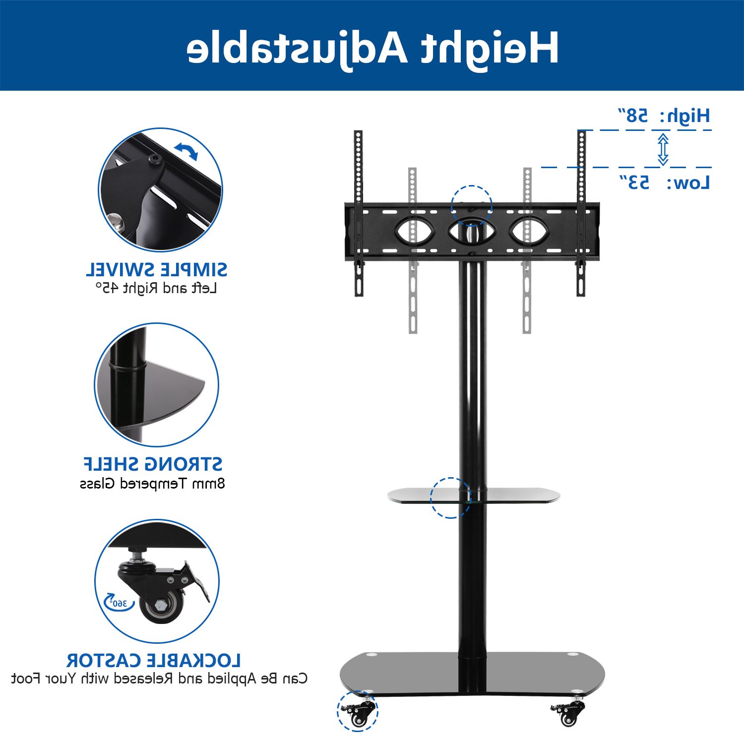 Fashionable Mobile Tv Stand With Swivel Mount Rolling Wheel For 32 65 For Mount Factory Rolling Tv Stands (View 5 of 10)