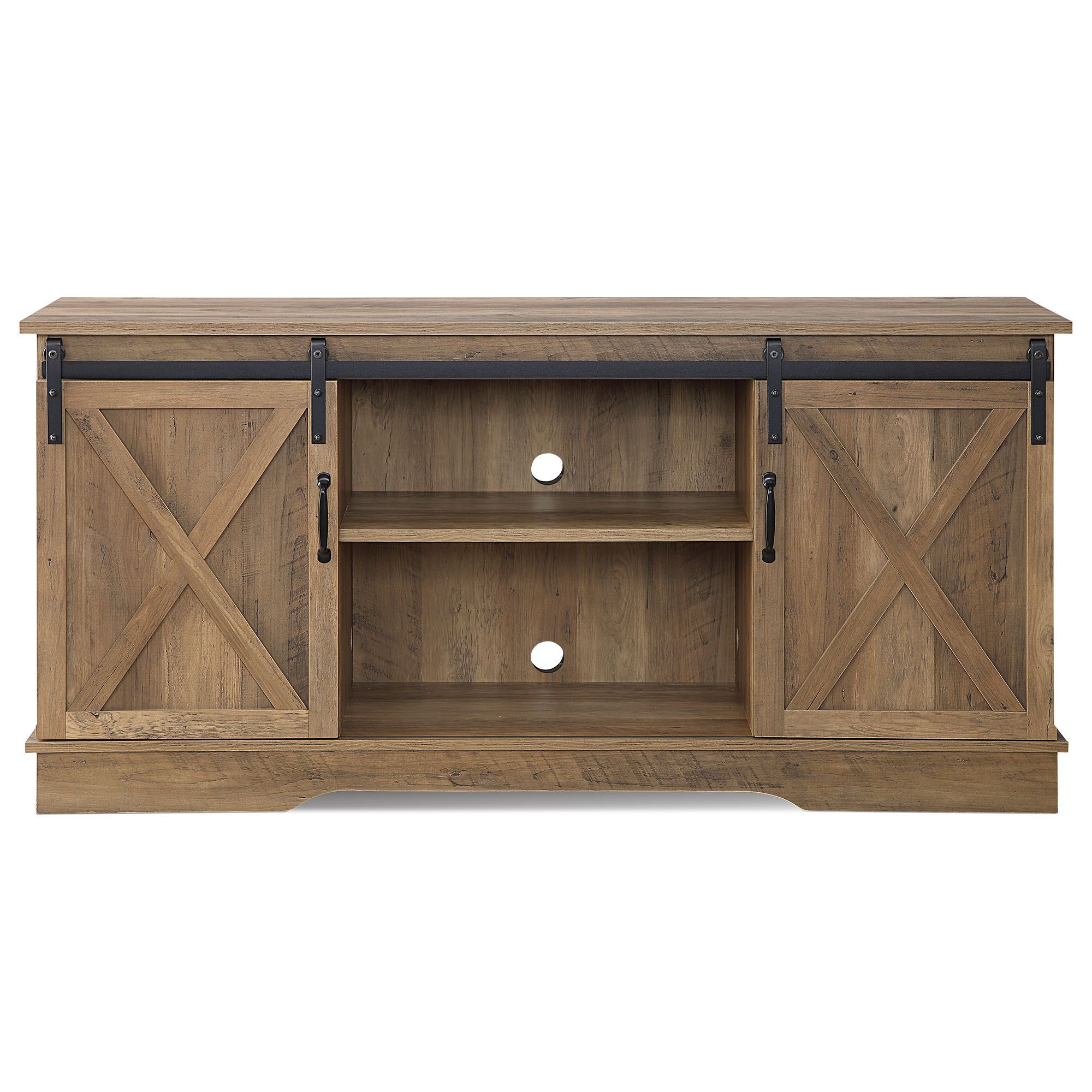 Favorite 58"farmhouse Tv Stand W/sliding Door Console Table For Tvs For Tv Stands With Sliding Barn Door Console In Rustic Oak (View 4 of 10)