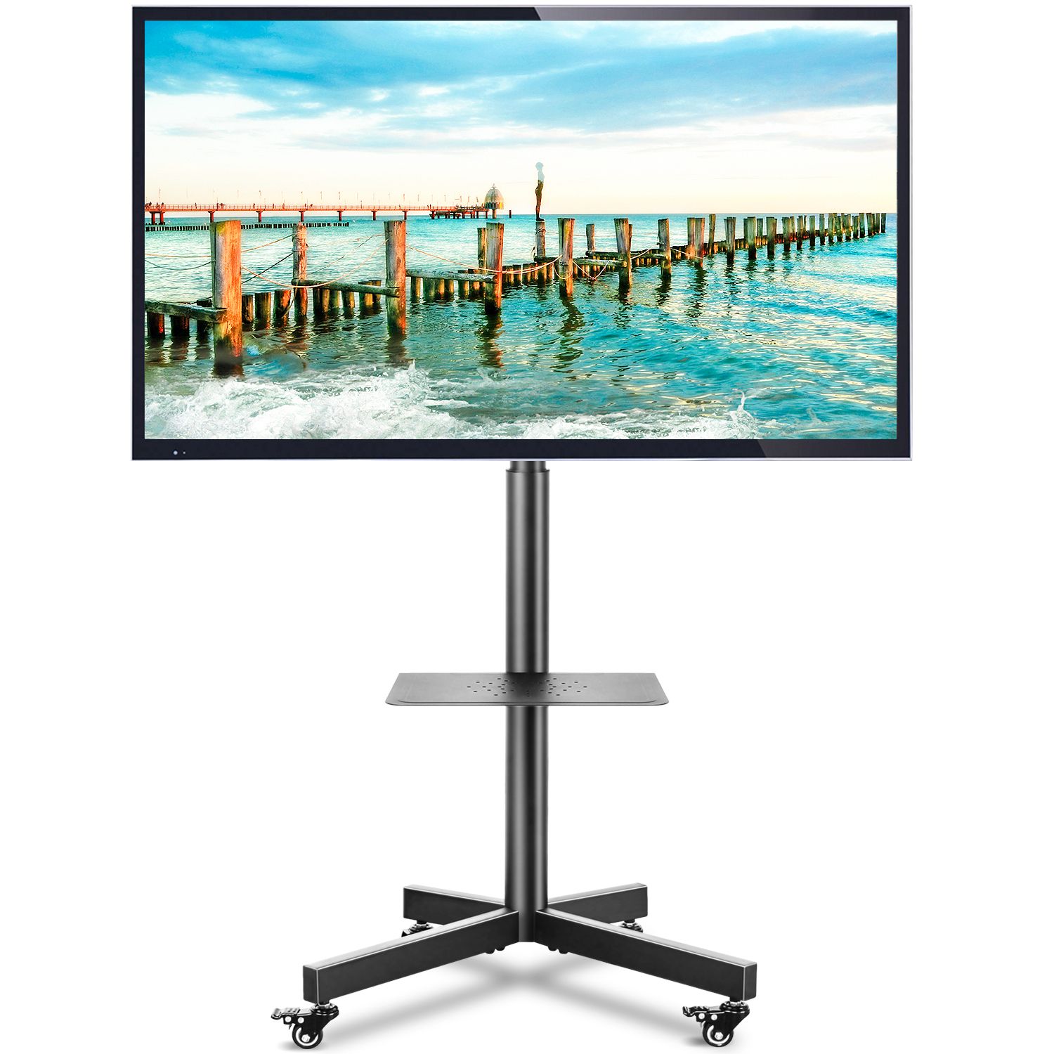 Favorite Rfiver Modern Tv Stands Rolling Wheels Black Steel Pole Intended For 32"to 60" Modern Rolling Tv Stand With Mount Black Metal (Photo 1 of 10)