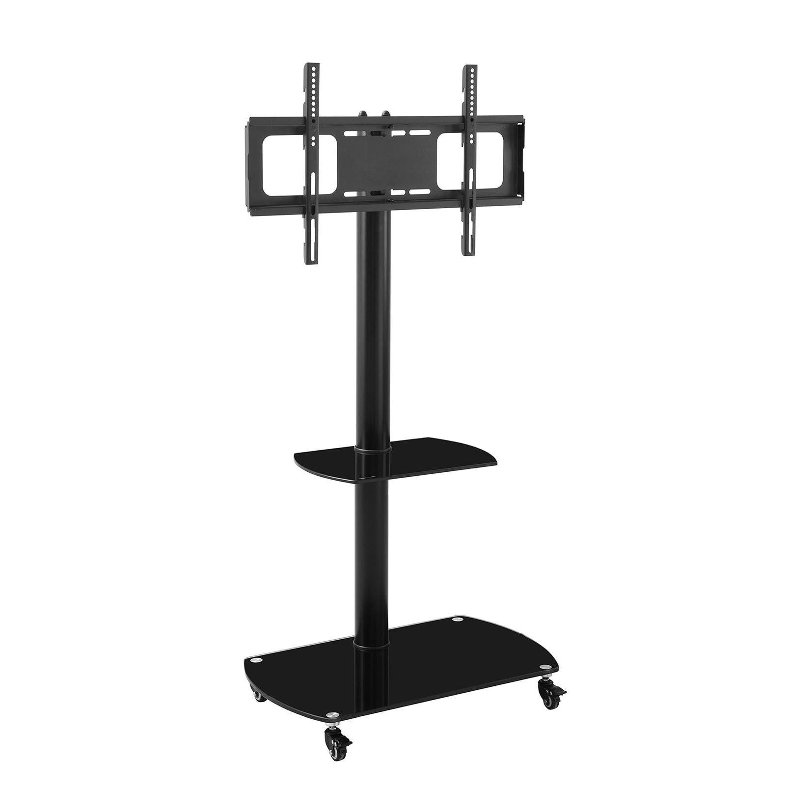 Favorite Rolling Tv Stands With Wheels With Adjustable Metal Shelf Pertaining To Multifunctional Tempered Glass Metal Frame Floor With (Photo 2 of 10)