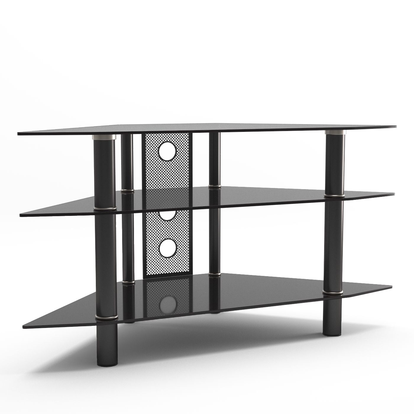 Favorite Tabletop Tv Stands Base With Black Metal Tv Mount Intended For Ruby 44 Inch Corner Glass Tv Stand In Black With Cable (Photo 8 of 10)