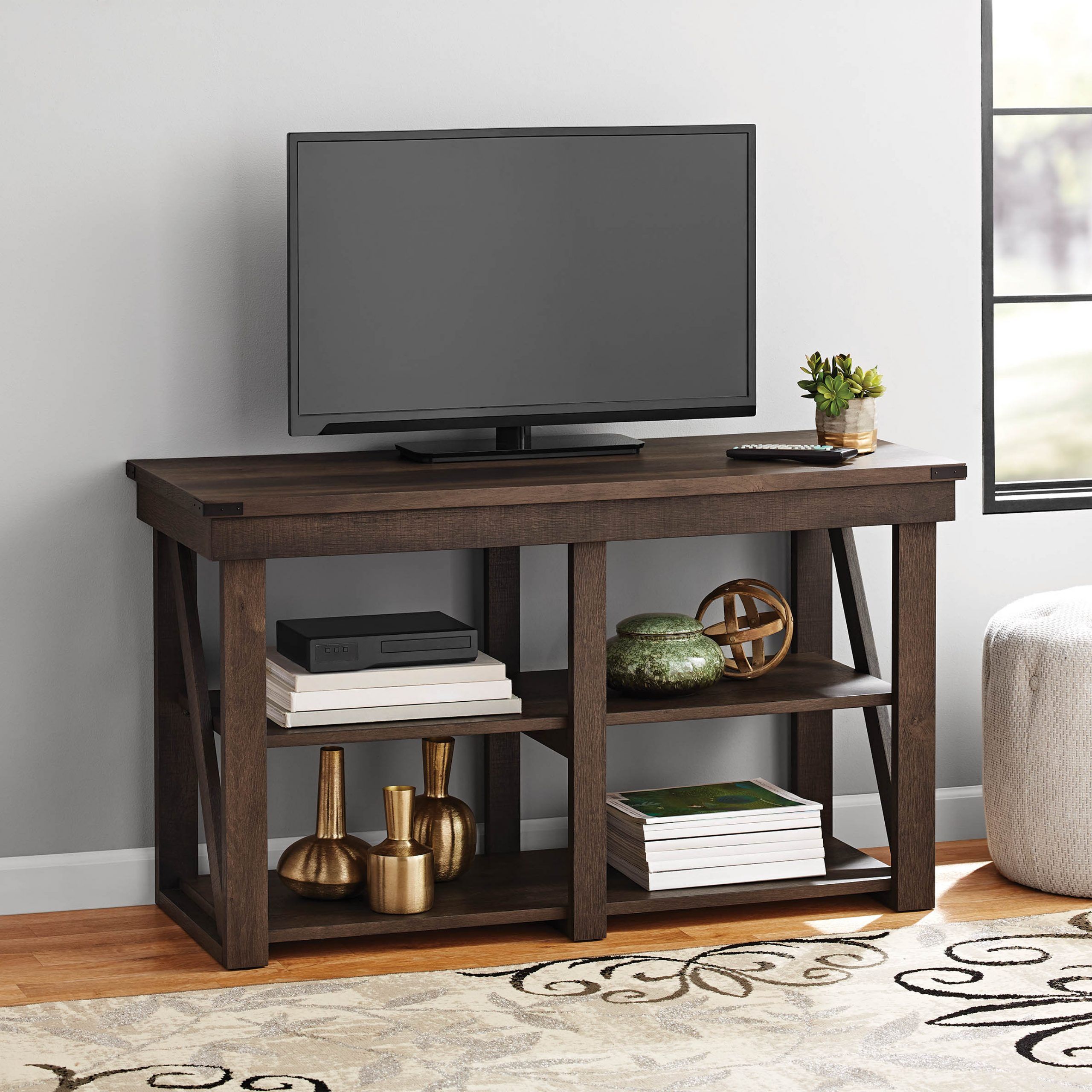 Flat Screen Tv Stand At Walmart — Shermanscreek With Most Popular Whalen Shelf Tv Stands With Floater Mount In Weathered Dark Pine Finish (Photo 3 of 10)