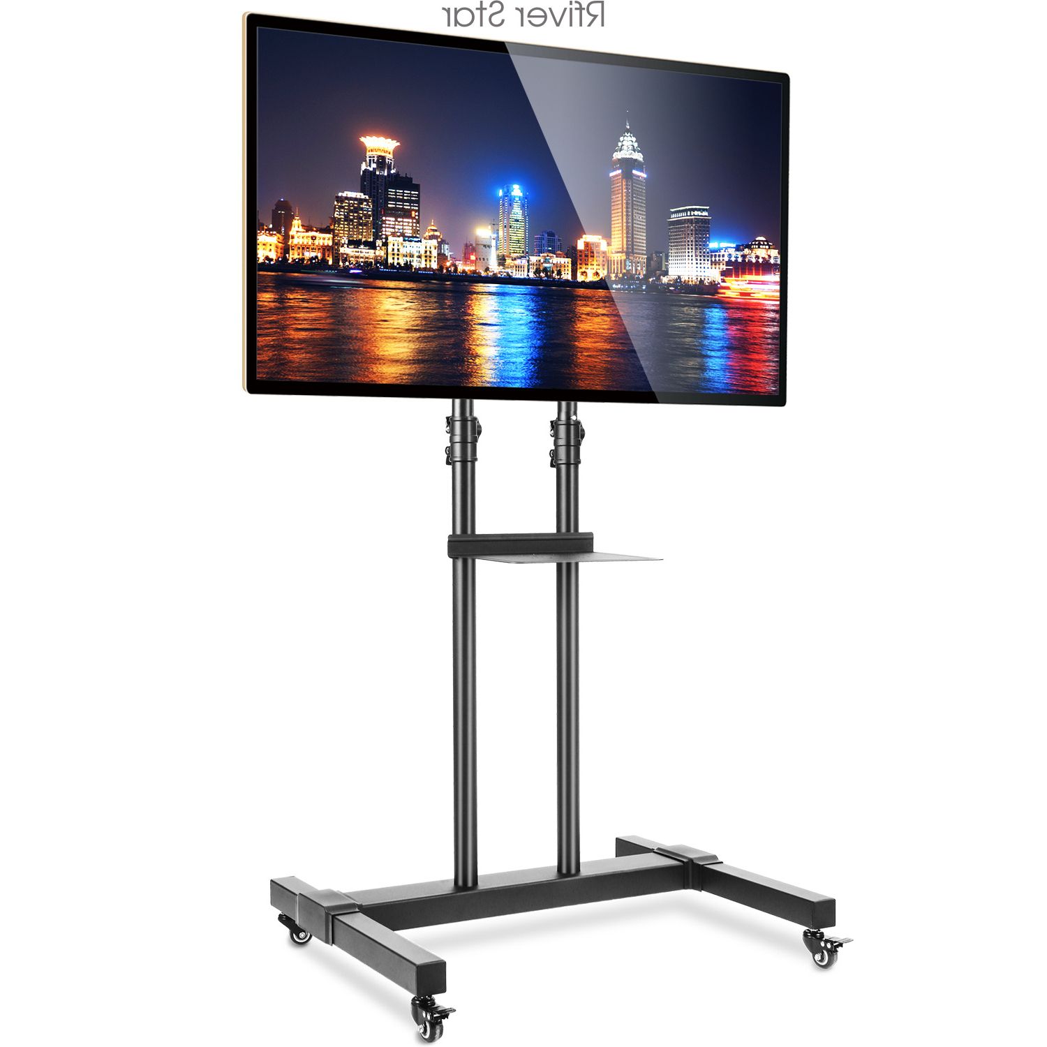 Floor Tv Stand Rolling Cart With Mount And Lockable Caster Within Well Known Mobile Tv Stands With Lockable Wheels For Corner (Photo 1 of 10)