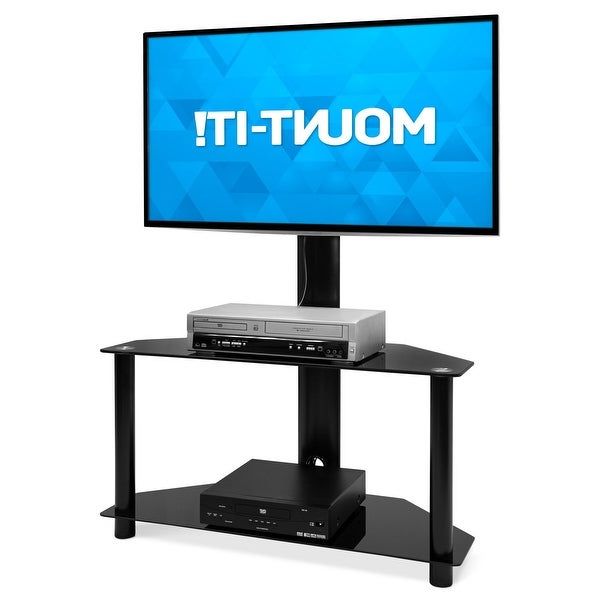 Floor Tv Stands With Swivel Mount And Tempered Glass Shelves For Storage For Most Recent Mount It! Floor Tv Stand With Mount And Tempered Glass (View 4 of 10)