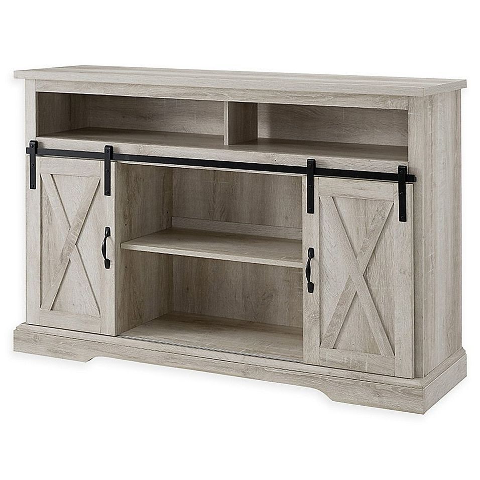 Forest Gate Farmhouse 52" Tv Stand In White Oak In 2021 Regarding Current Woven Paths Farmhouse Barn Door Tv Stands In Multiple Finishes (Photo 8 of 10)