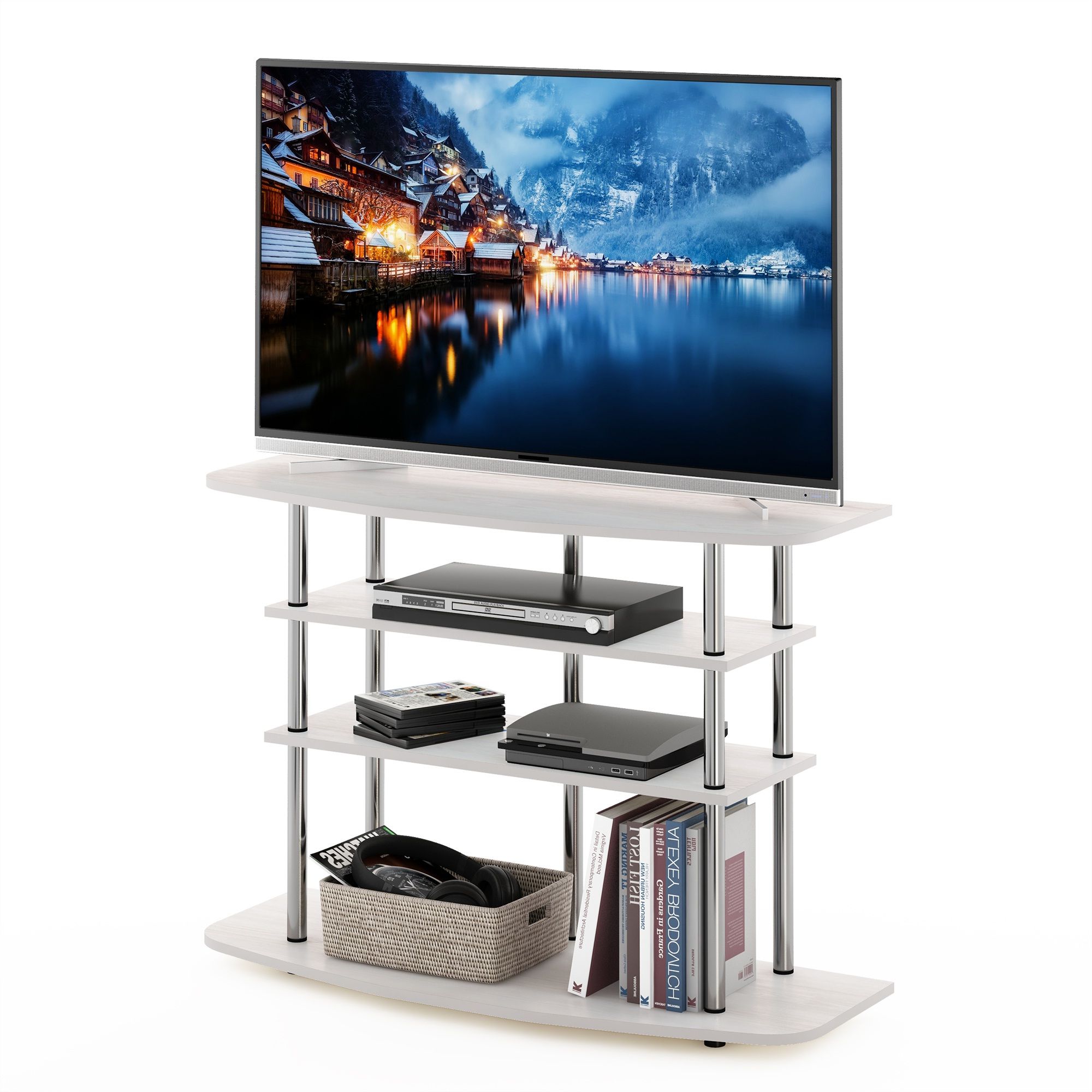 Furinno Jaya Large Tv Stands With Storage Bin For Fashionable Furinno Frans Turn N Tube 4 Tier Tv Stand For Tv Up To 46 (Photo 10 of 10)