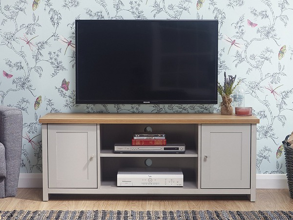 Gfw Lancaster Grey And Oak 2 Door Large Tv Cabinet (flat With Current Lancaster Small Tv Stands (View 7 of 10)