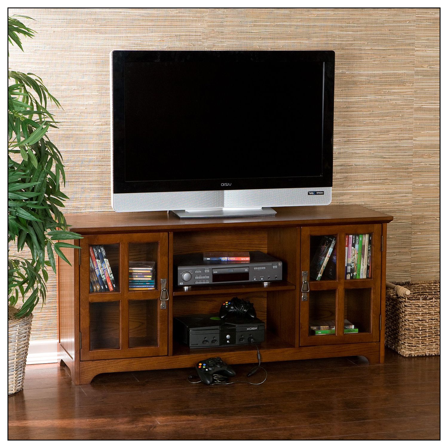 Glass Shelves Tv Stands For Tvs Up To 50" Pertaining To Most Recent Sei Tv Stand For Most Flat Panel Tvs Up To 50" Mission Oak (Photo 8 of 10)