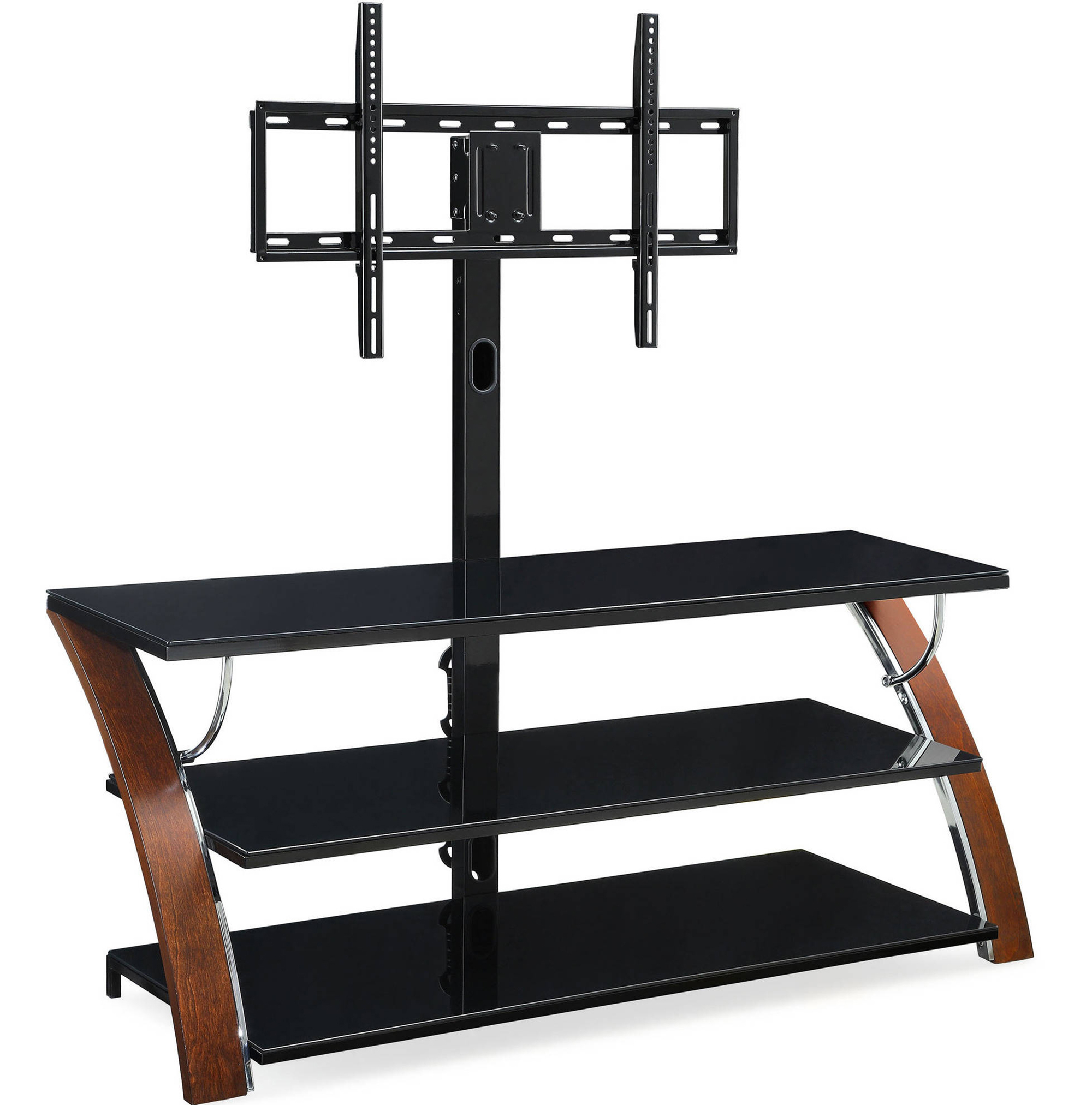 Glass Shelves Tv Stands Regarding Current 56.62″ In Elie Modern Concept Flat Panel Bentwood/glass Tv (Photo 10 of 10)