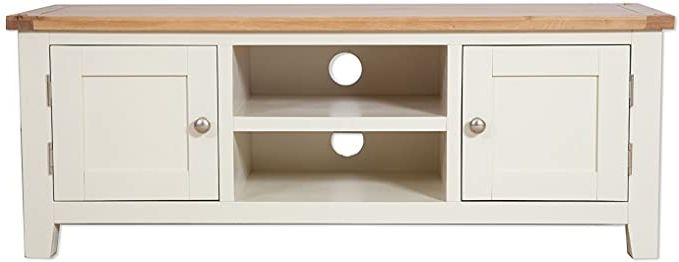 Hobart Ivory Rustic Oak Top Large Wide Tv Stand / Solid In 2017 Compton Ivory Extra Wide Tv Stands (View 8 of 25)