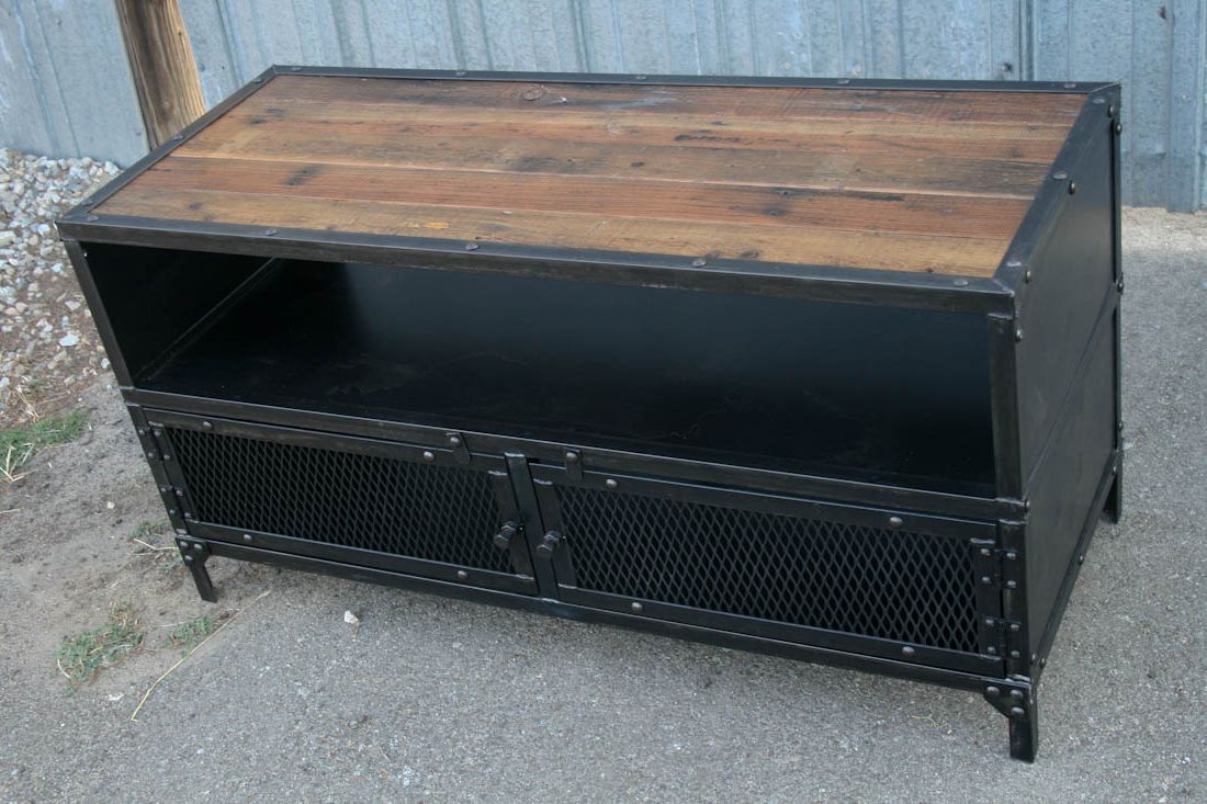 Industrial Furniture For Kado Corner Metal Mesh Doors Tv Stands (View 3 of 10)