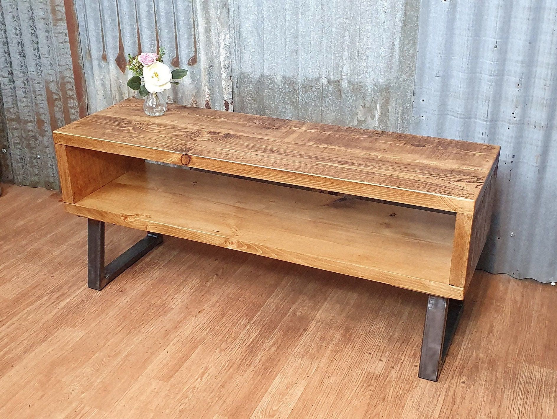 Industrial Tv Stands With Metal Legs Rustic Brown Inside Most Up To Date Rustic Solid Wood Tv Bench With Storage, Industrial Tv (View 6 of 10)