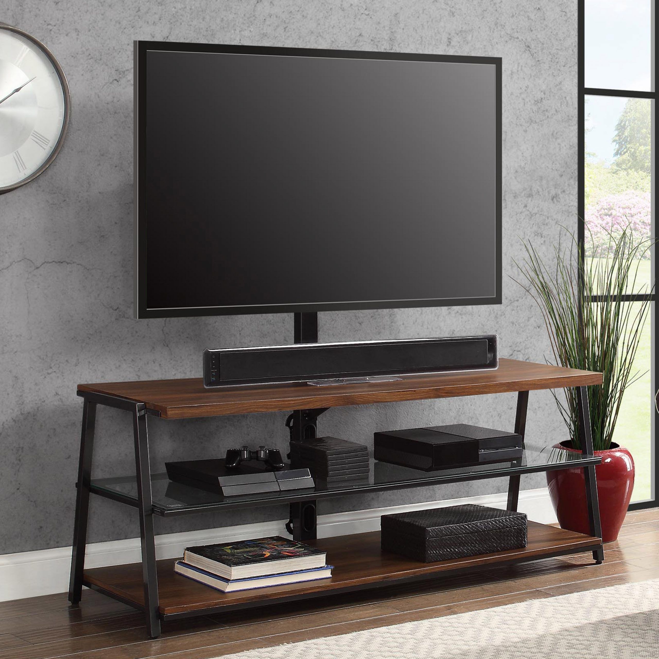 Mainstays Arris 3 In 1 Tv Stand For Televisions Up To 70 Pertaining To Most Up To Date Mainstays Arris 3 In 1 Tv Stands In Canyon Walnut Finish (View 3 of 10)