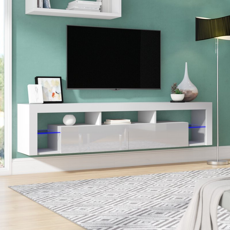 Milano White Tv Stands With Led Lights In Famous Orren Ellis Floating Milano Floating Tv Stand For Tvs Up (Photo 7 of 25)