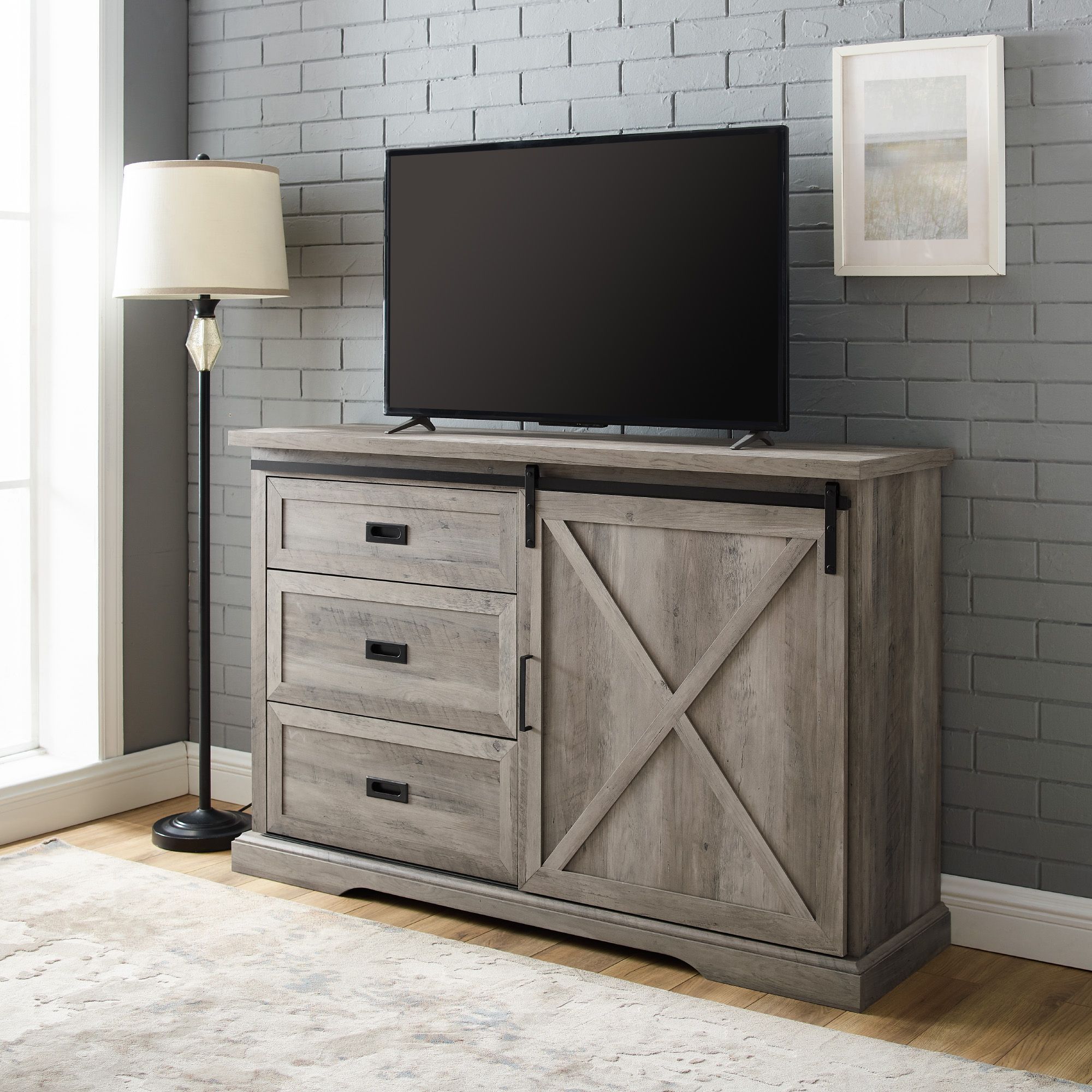 Modern 2 Glass Door Corner Tv Stands For Most Up To Date Manor Park Sliding Door Tv Stand For Tvs Up To 60", Grey (Photo 5 of 10)
