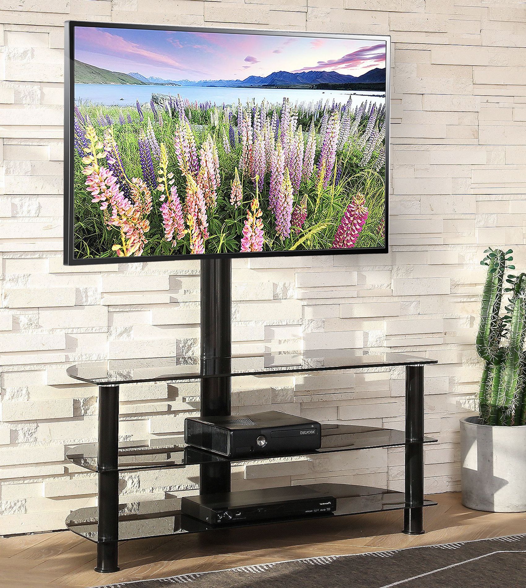 Modern Floor Tv Stands With Swivel Metal Mount Regarding Well Known Swivel Floor Tv Stand With Mount, Height Adjustable 3 In  (View 6 of 10)