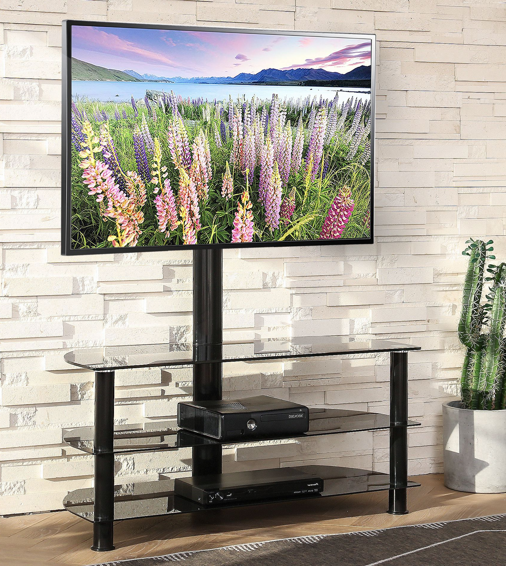 Modern Floor Tv Stands With Swivel Metal Mount Regarding Well Known Swivel Floor Tv Stand With Mount, Height Adjustable 3 In 1 (Photo 6 of 10)