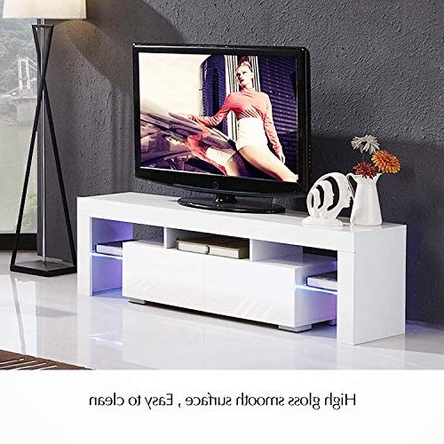 Modern White Tv Stand With Led Lights, High Gloss Tv Stand Intended For Trendy Milano White Tv Stands With Led Lights (Photo 14 of 25)