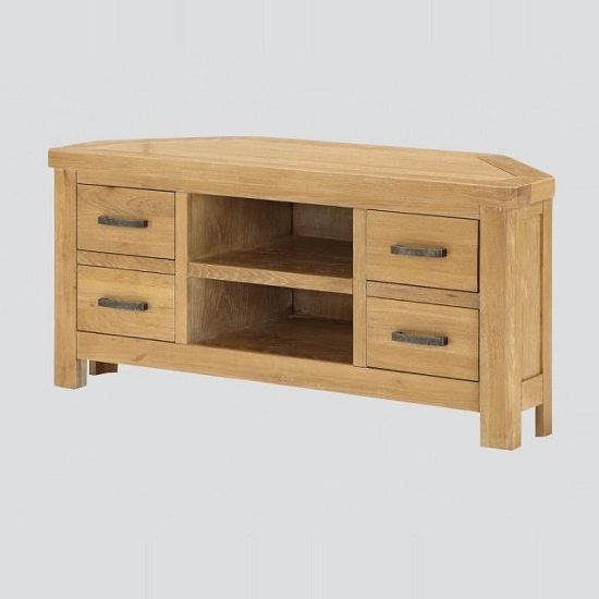 Most Current Areli Wooden Corner Tv Stand In Washed Oak Finish Within 60" Corner Tv Stands Washed Oak (View 3 of 10)