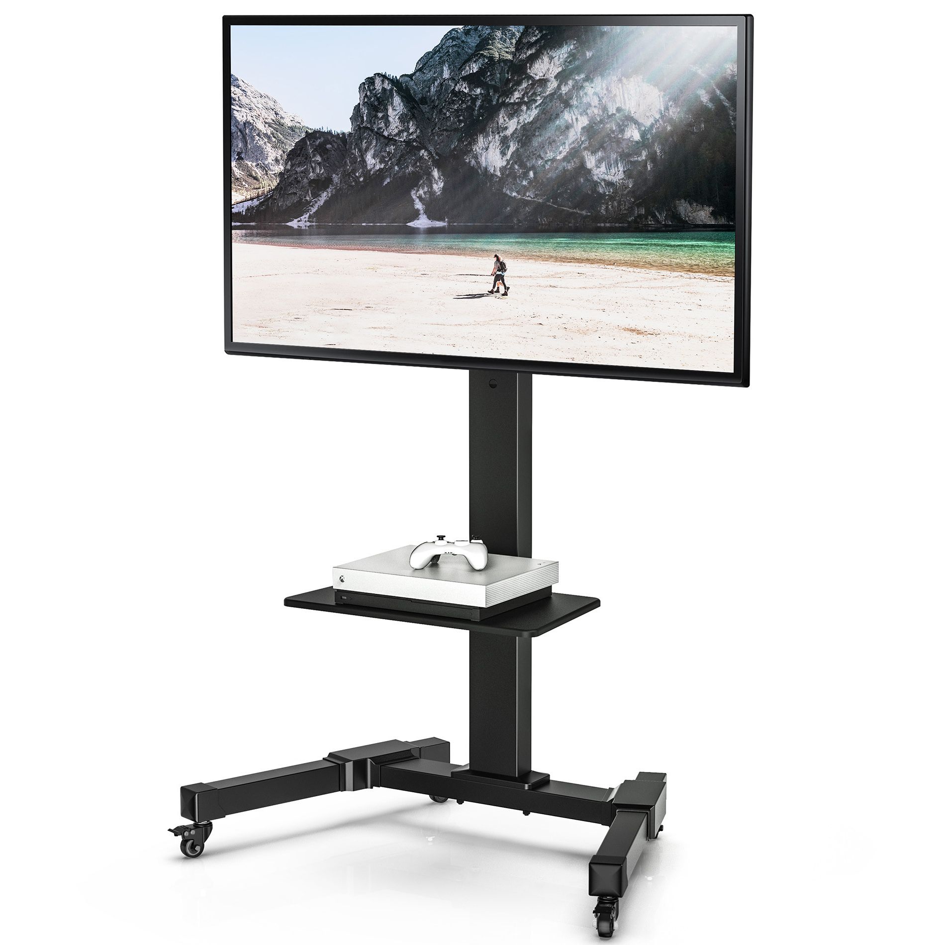 Most Current Fitueyes Mobile Swivel Tv Stand Trolley Height Adjustable With Regard To Rolling Tv Cart Mobile Tv Stands With Lockable Wheels (Photo 4 of 10)