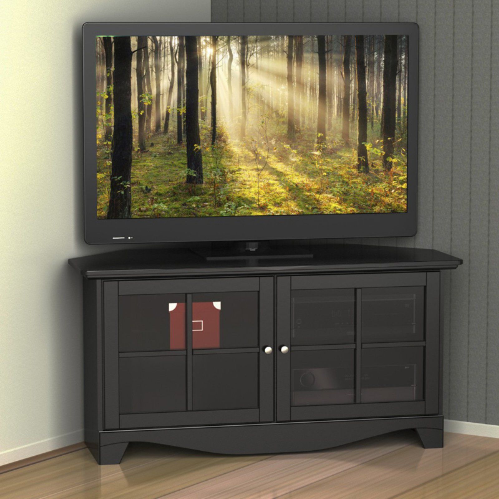 Most Popular Edgeware Black Tv Stands Regarding Nexera Pinnacle Black 2 Door Corner Tv Stand For Tvs Up To (View 5 of 10)