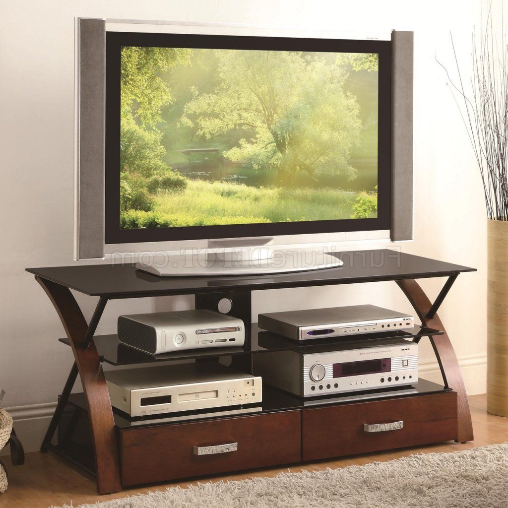 Most Popular Glass Shelves Tv Stands Regarding 700770 Tv Stand In Browncoaster W/black Glass Shelves (View 7 of 10)