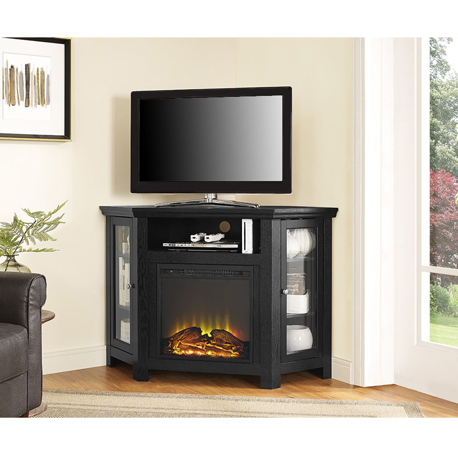 Most Recent Jackson 48 Inch Corner Fireplace Tv Stand – Black Intended For Corner Entertainment Tv Stands (Photo 10 of 10)