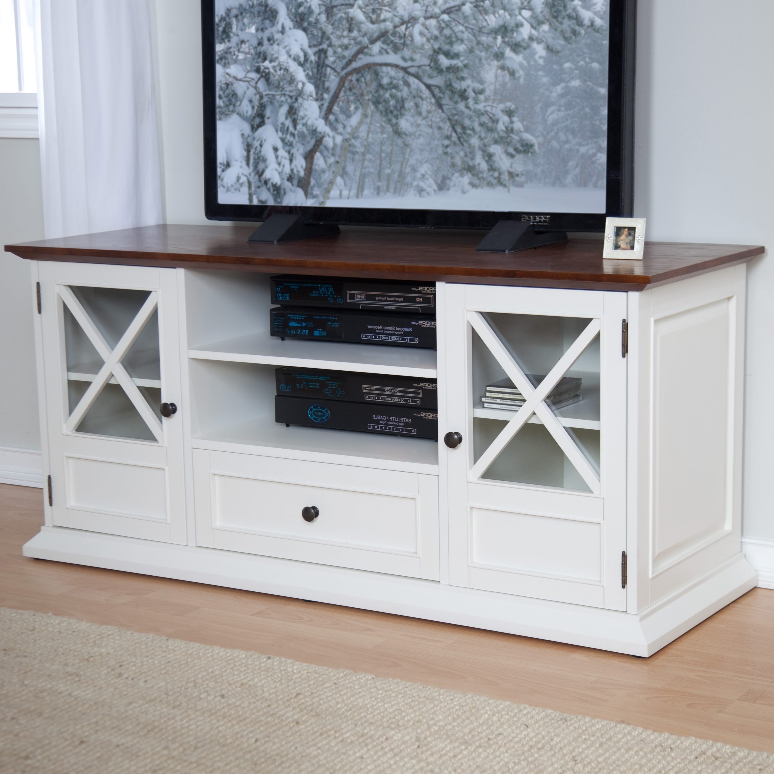 Most Recently Released Bromley White Wide Tv Stands With Belham Living Hampton 55 Inch Tv Stand – White/oak At (Photo 7 of 10)