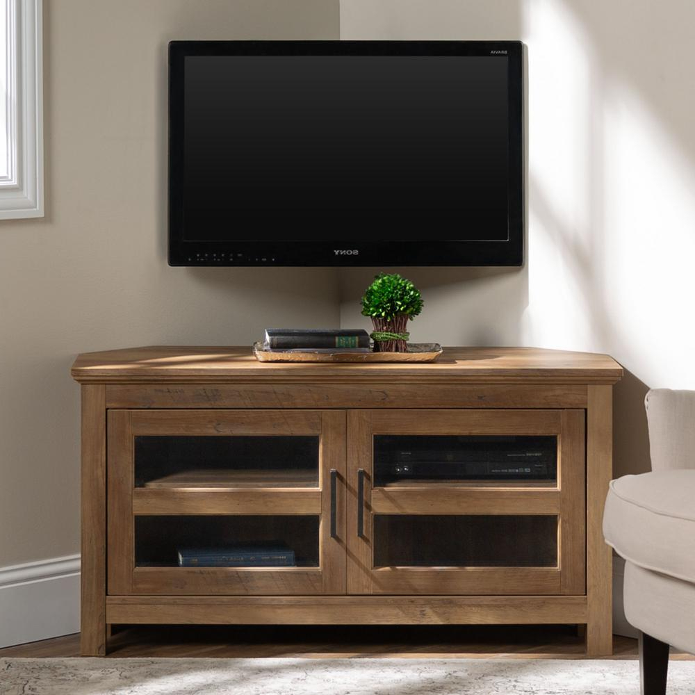 Most Recently Released Conrad Metal/glass Corner Tv Stands Throughout Walker Edison Furniture Company Cordoba 44 In. Rustic Oak (Photo 3 of 10)