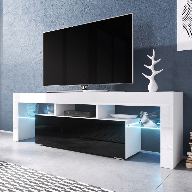 Most Up To Date Bmf Toro Tv Stand 138cm Wide White Black High Gloss Led In Milano White Tv Stands With Led Lights (View 20 of 25)