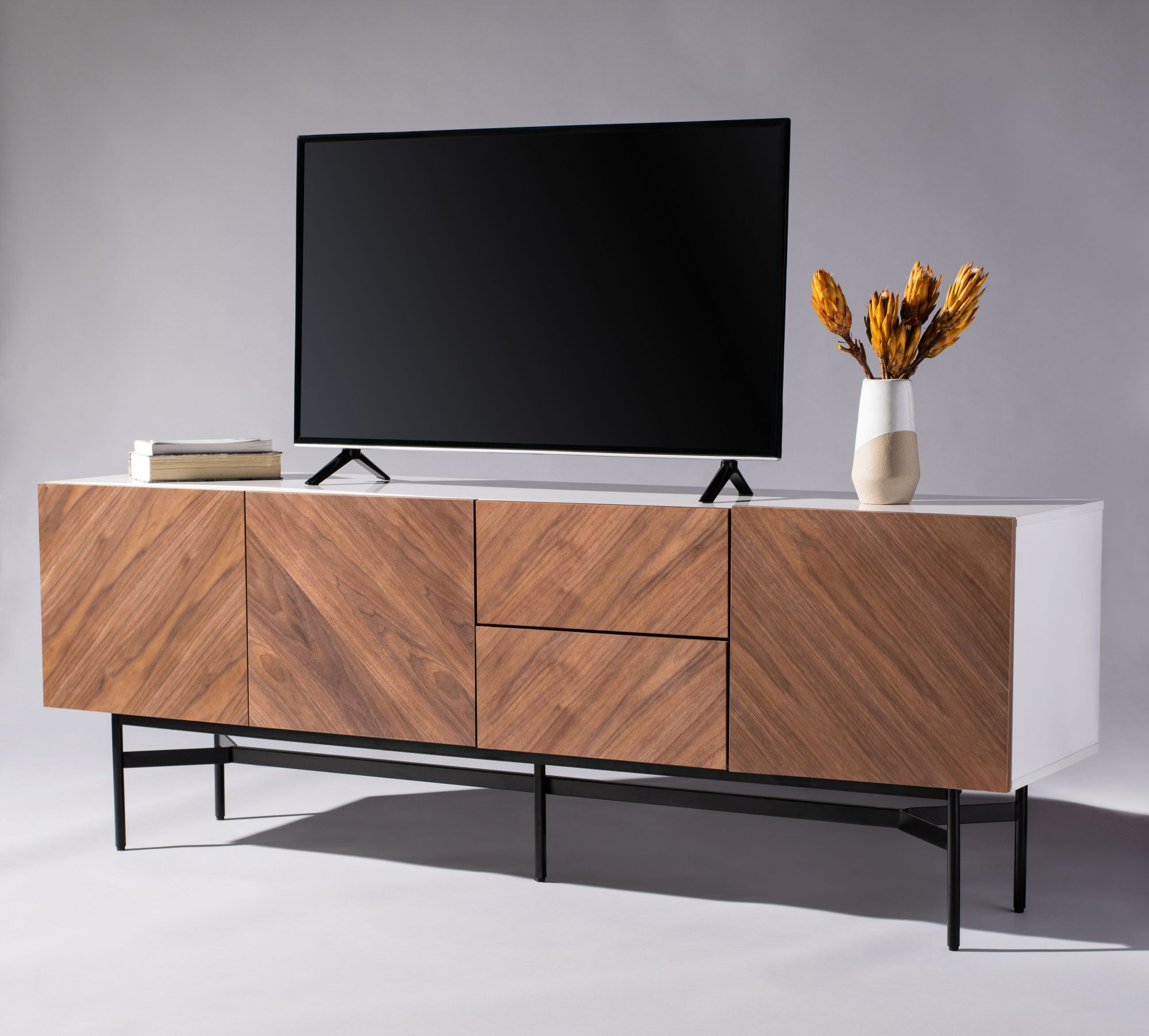 Most Up To Date Skip Wood Tv Stand Pertaining To Modern Mobile Rolling Tv Stands With Metal Shelf Black Finish (View 3 of 10)