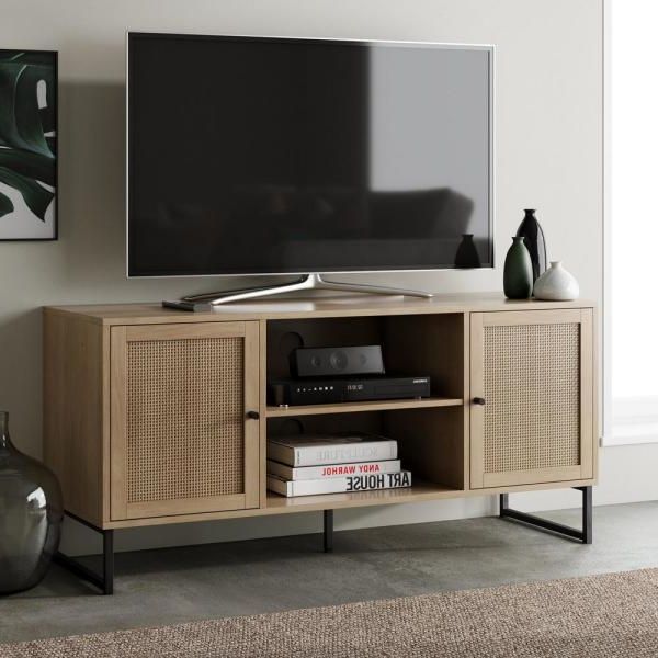 Nathan James Mina 47 In. Oak And Black Composite Tv Stand Inside Fashionable Lansing Tv Stands For Tvs Up To 55" (Photo 13 of 25)