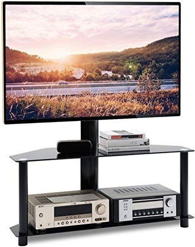 New Tavr Swivel Floor Tv Stand With Height Adjustable For Most Recently Released Whalen Furniture Black Tv Stands For 65" Flat Panel Tvs With Tempered Glass Shelves (View 10 of 10)