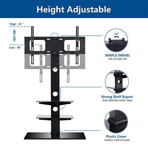 Newest 5rcom Universal Swivel Floor Tv Stand With Height For Floor Tv Stands With Swivel Mount And Tempered Glass Shelves For Storage (View 6 of 10)