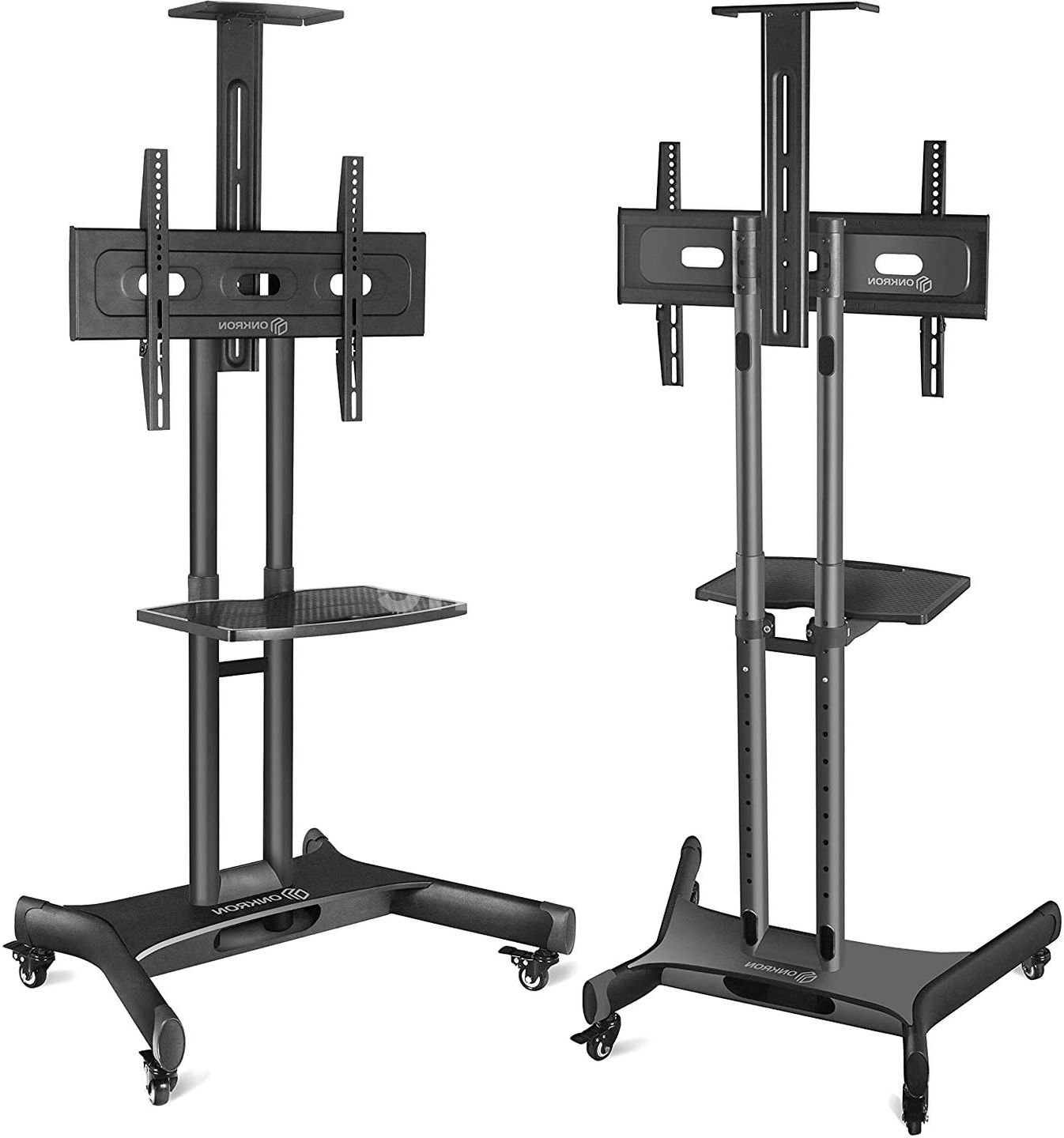 Newest Easyfashion Adjustable Rolling Tv Stands For Flat Panel Tvs Within Onkron Mobile Tv Stand With Mount Rolling Tv Cart For 32 (Photo 2 of 10)