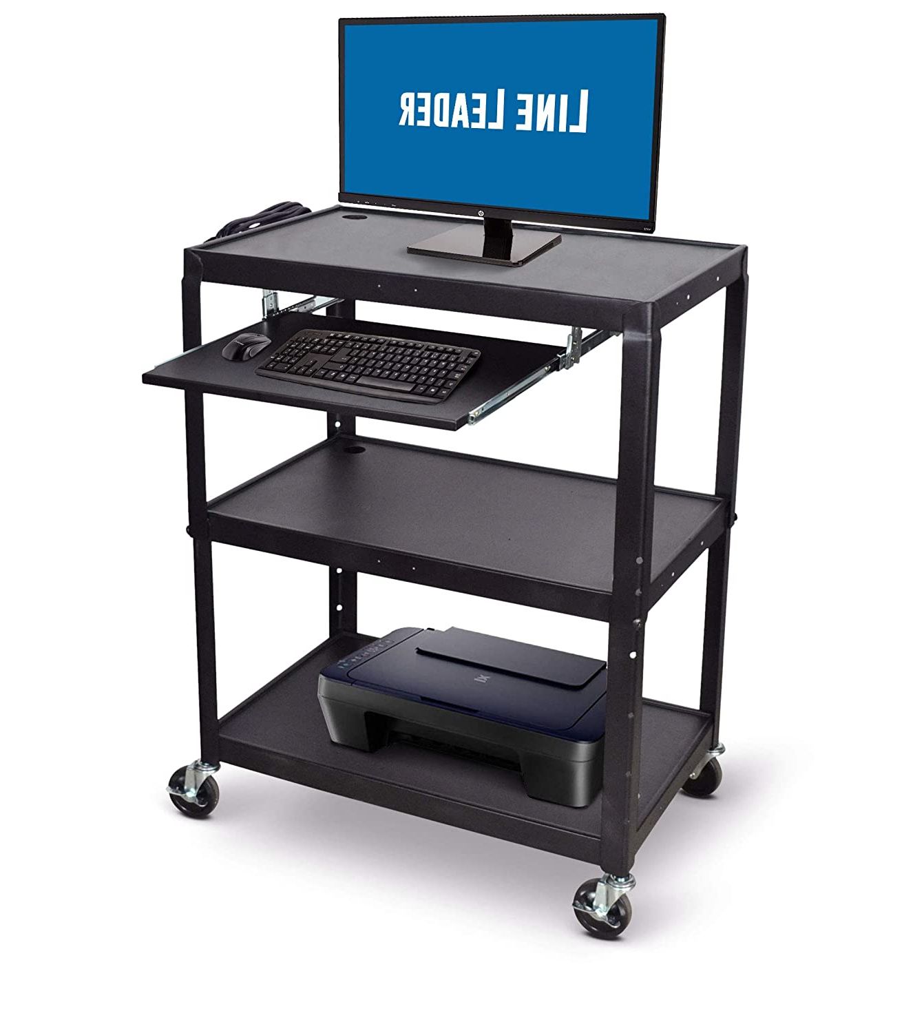 Newest Large Rolling Tv Stands On Wheels With Black Finish Metal Shelf Intended For Av Cart – Black 42x24x18 Includes Three Height Adjustable (View 1 of 10)