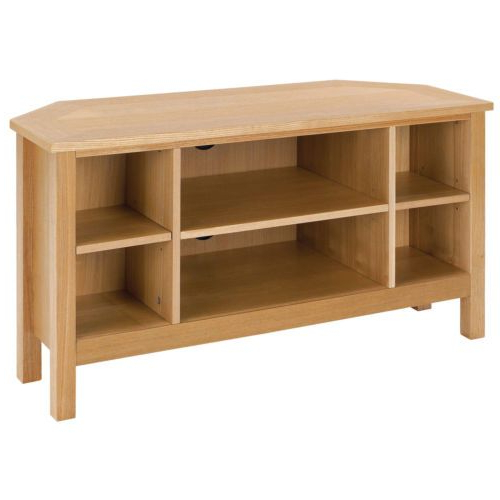 Oakville Corner Tv Stands Intended For Most Recent Oak Wood Finish Flat Screen Plasma Lcd Corner Tv Table (Photo 2 of 10)