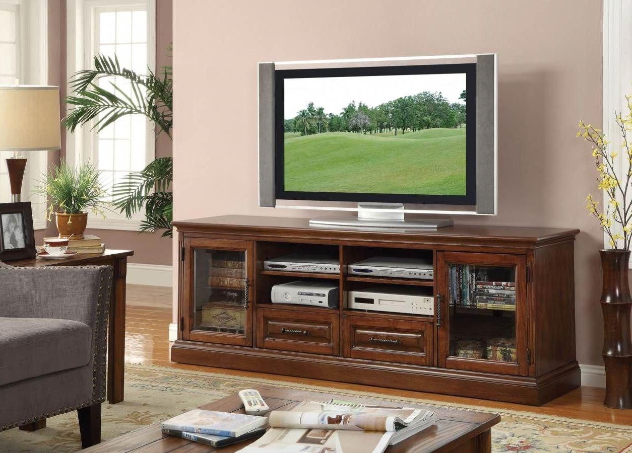 Popular Casual Brown Wood And Glass 70' Tv Stand #coasterfurniture In Glass Tv Stands For Tvs Up To 70" (Photo 10 of 10)