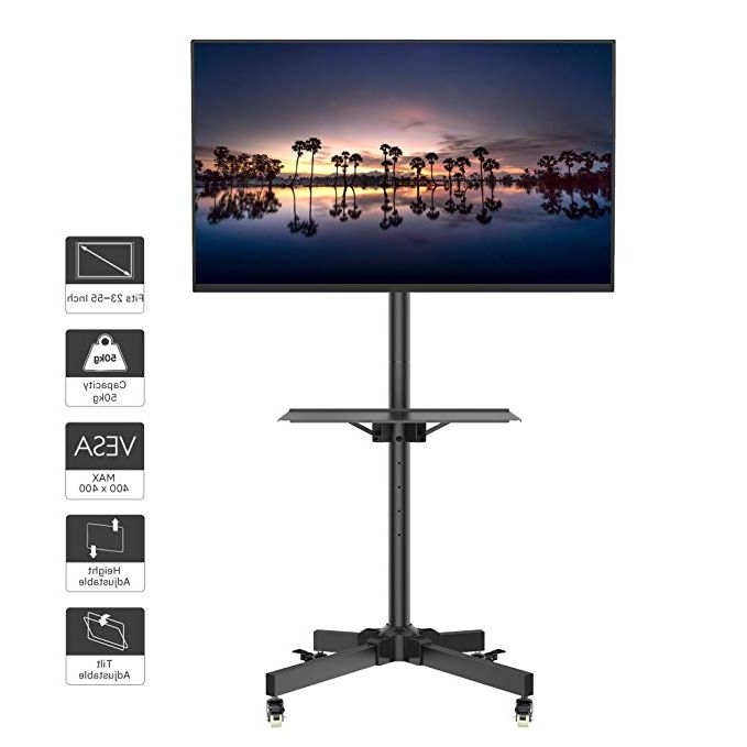 Preferred Amazon: 1home Mobile Tv Cart Rolling Tv Stand For 23 Within Mobile Tv Stands With Lockable Wheels For Corner (Photo 10 of 10)