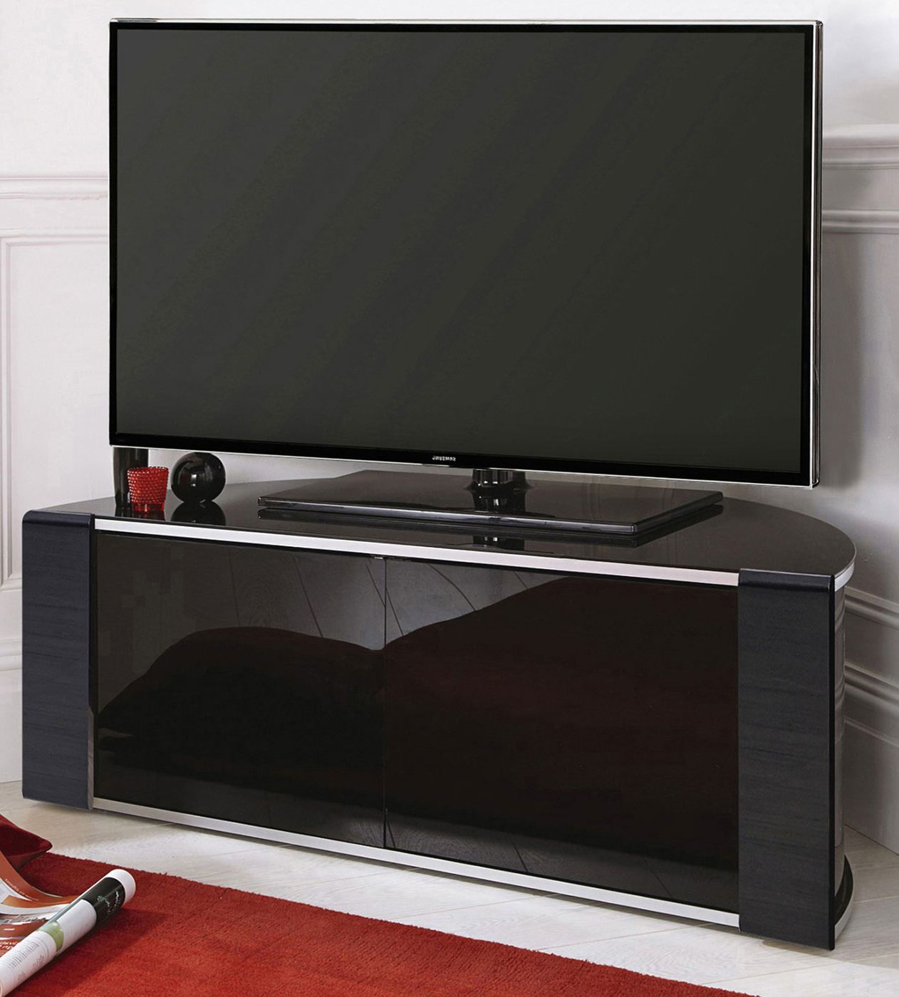 Preferred Mda Designs Sirius 850 Black Corner Glass Tv Cabinet Stand Intended For Exhibit Corner Tv Stands (View 9 of 10)