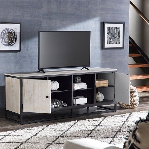 Preferred Micah Distressed Finish Black Metal 70 Inch Tv Stand Inside Tabletop Tv Stands Base With Black Metal Tv Mount (Photo 9 of 10)