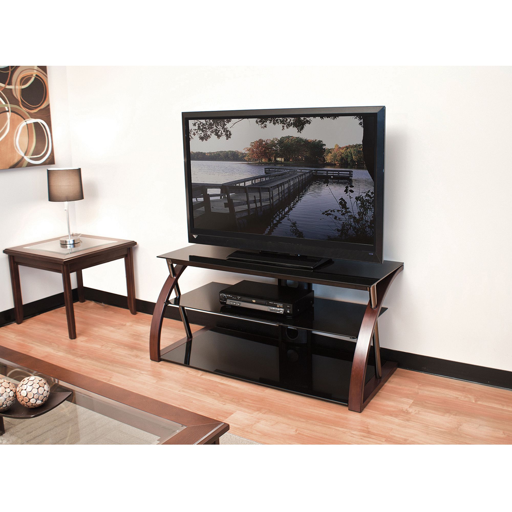 Preferred Sahika Tv Stands For Tvs Up To 55" Regarding Techcraft 48" Wood, Metal And Glass Tv Stand For Tvs Up To (Photo 9 of 25)