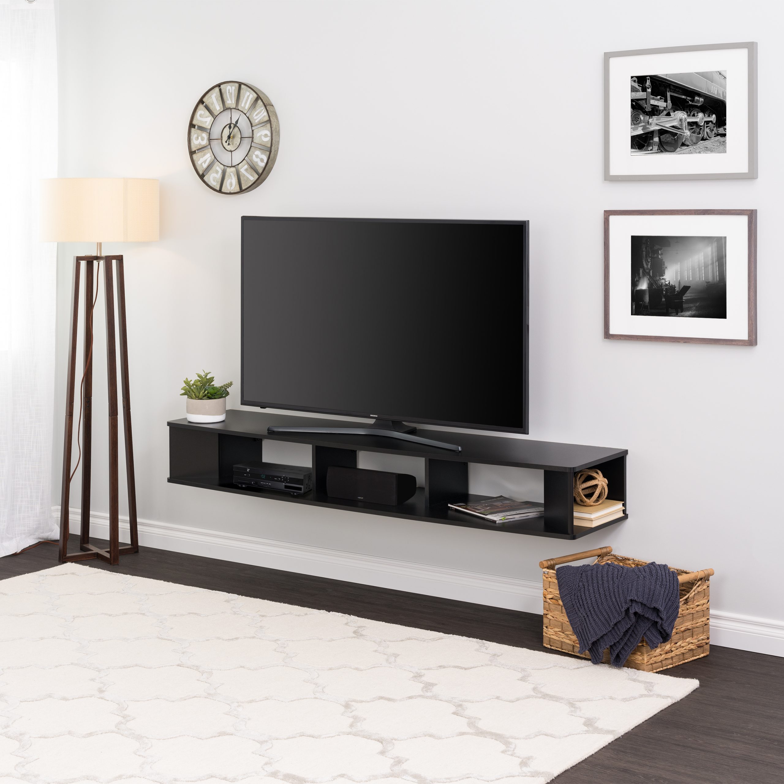 Prepac 70 Inch Wide Wall Mounted Tv Stand, Black – Walmart Inside Latest Mainor Tv Stands For Tvs Up To 70" (Photo 20 of 25)