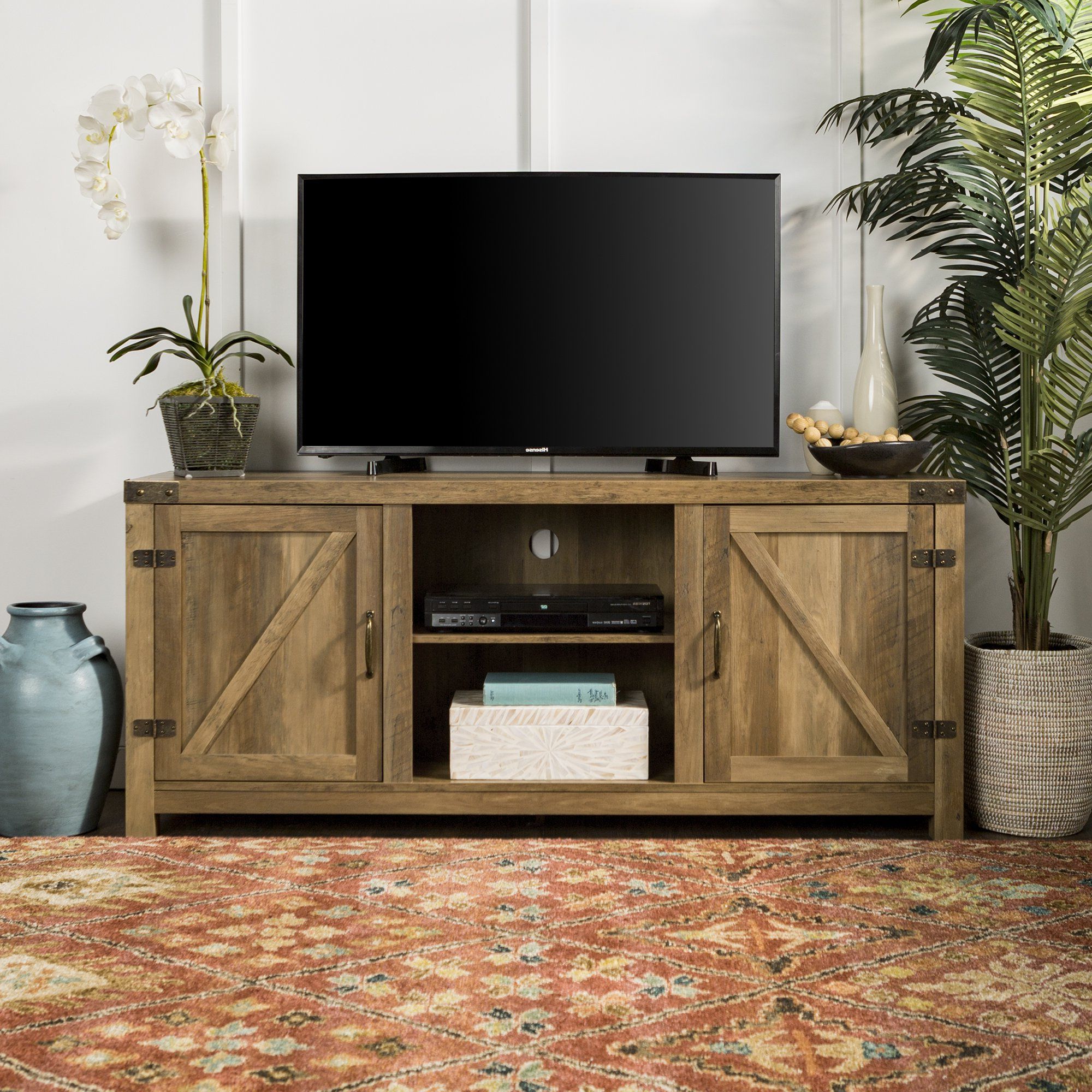 Recent Tv Stands With Sliding Barn Door Console In Rustic Oak Pertaining To Home Accent Furnishings New 58 Inch Barn Door Television (View 6 of 10)