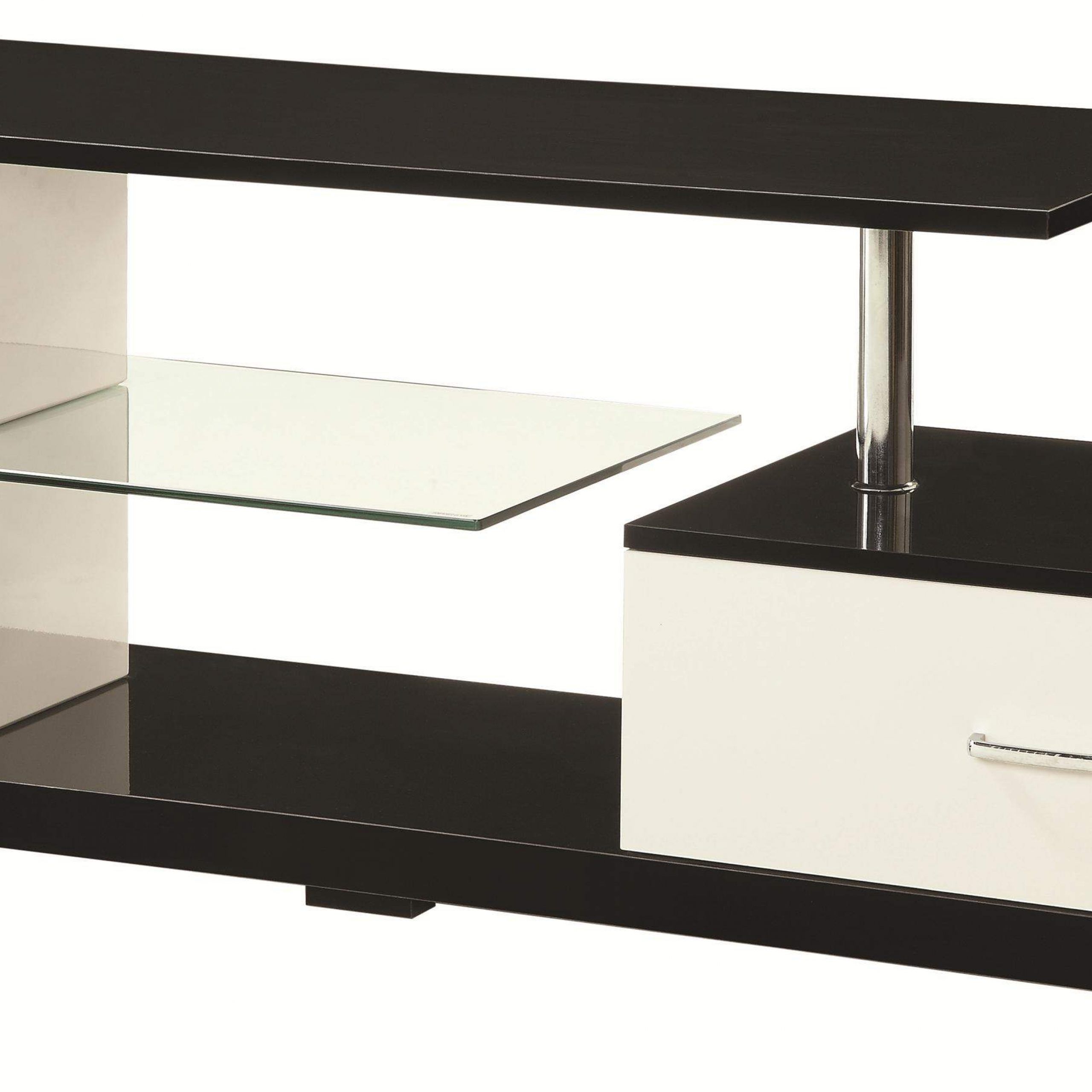 Rfiver Black Tabletop Tv Stands Glass Base In Well Known Tv Stands Black, Silver And White Tv Stand With Drawer And (View 2 of 10)