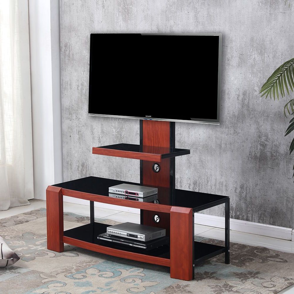 Rfiver Black Tabletop Tv Stands Glass Base Pertaining To Most Popular Kian Glass Tv Stand – Mahogany/black (View 7 of 10)