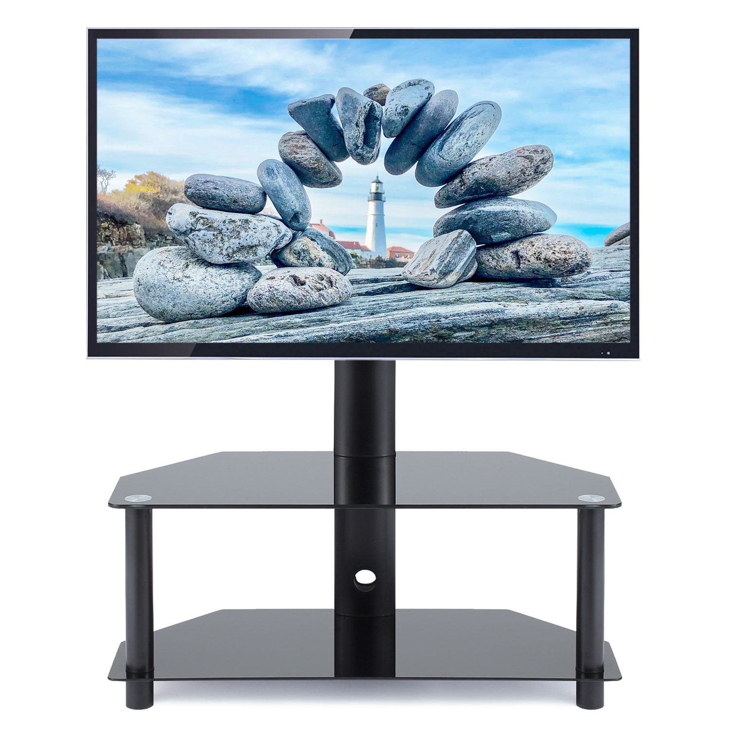 Rfiver Modern Black Floor Tv Stands Intended For Most Current 5rcom Modern Swivel Floor Corner Tv Stand For Tvs Up To  (View 5 of 10)
