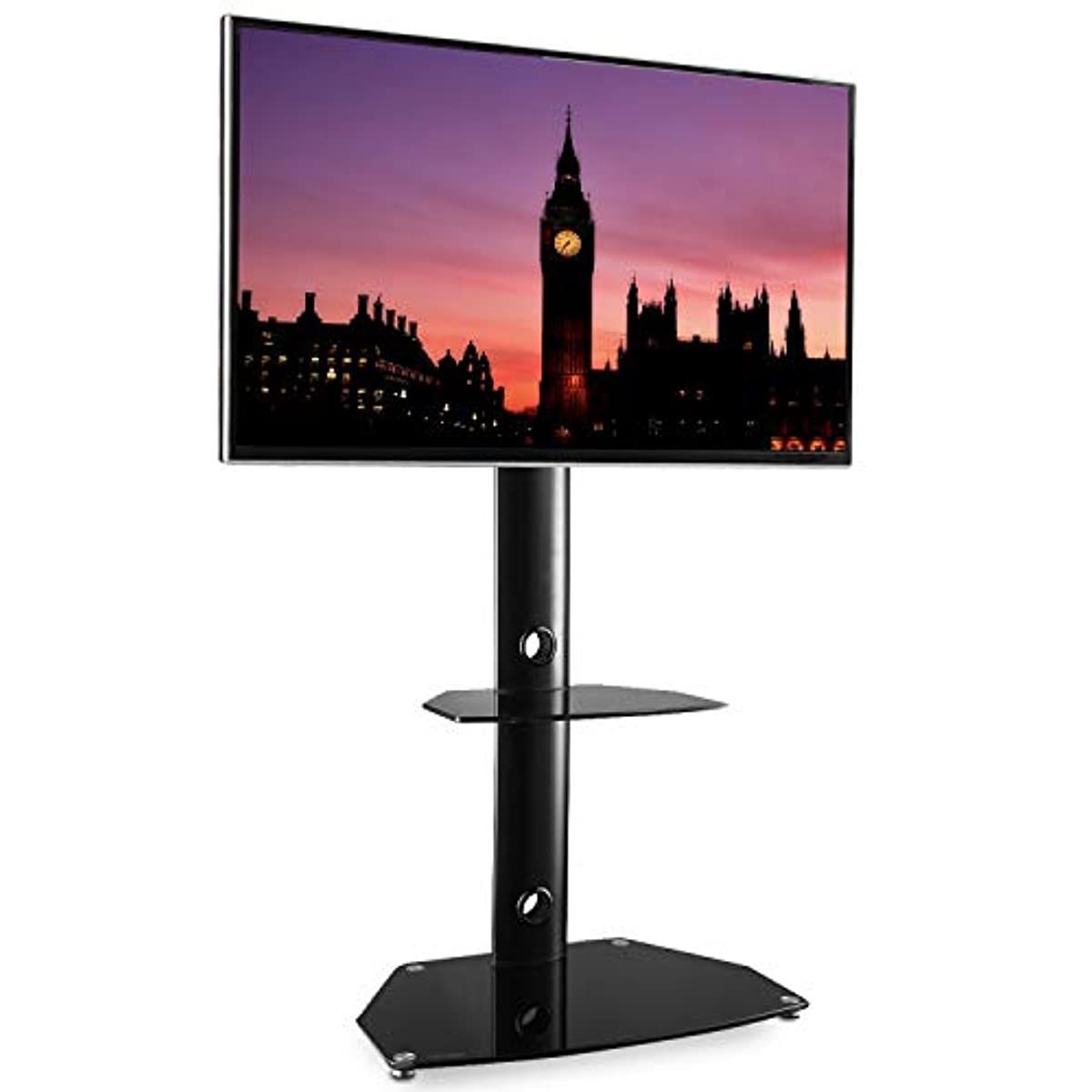 Rfiver Universal Floor Tv Stands Base Swivel Mount With Height Adjustable Cable Management Intended For Well Known Floor Corner 3 In 1 Tv Stand Media Towers Monitor 27 To  (View 3 of 10)