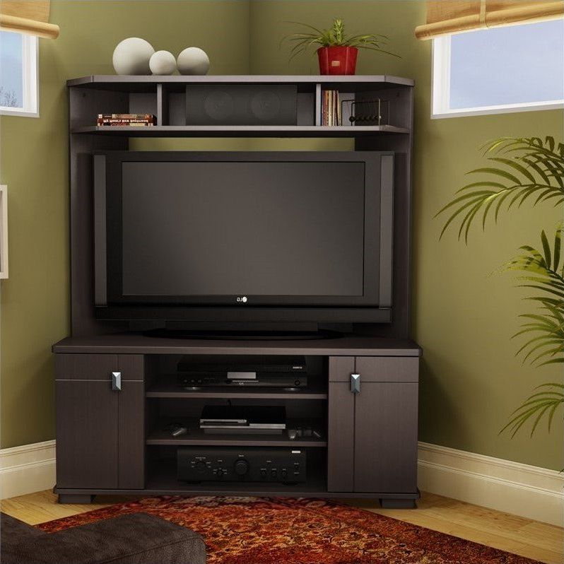 South Shore Vertex Corner Tv Stand W Hutch Chocolate Pertaining To 2017 Corner Entertainment Tv Stands (View 9 of 10)